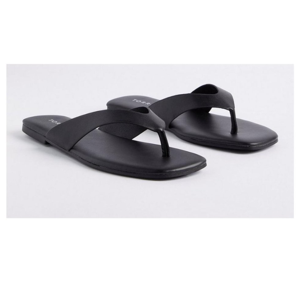 Square Toe Thong Sandal - Black